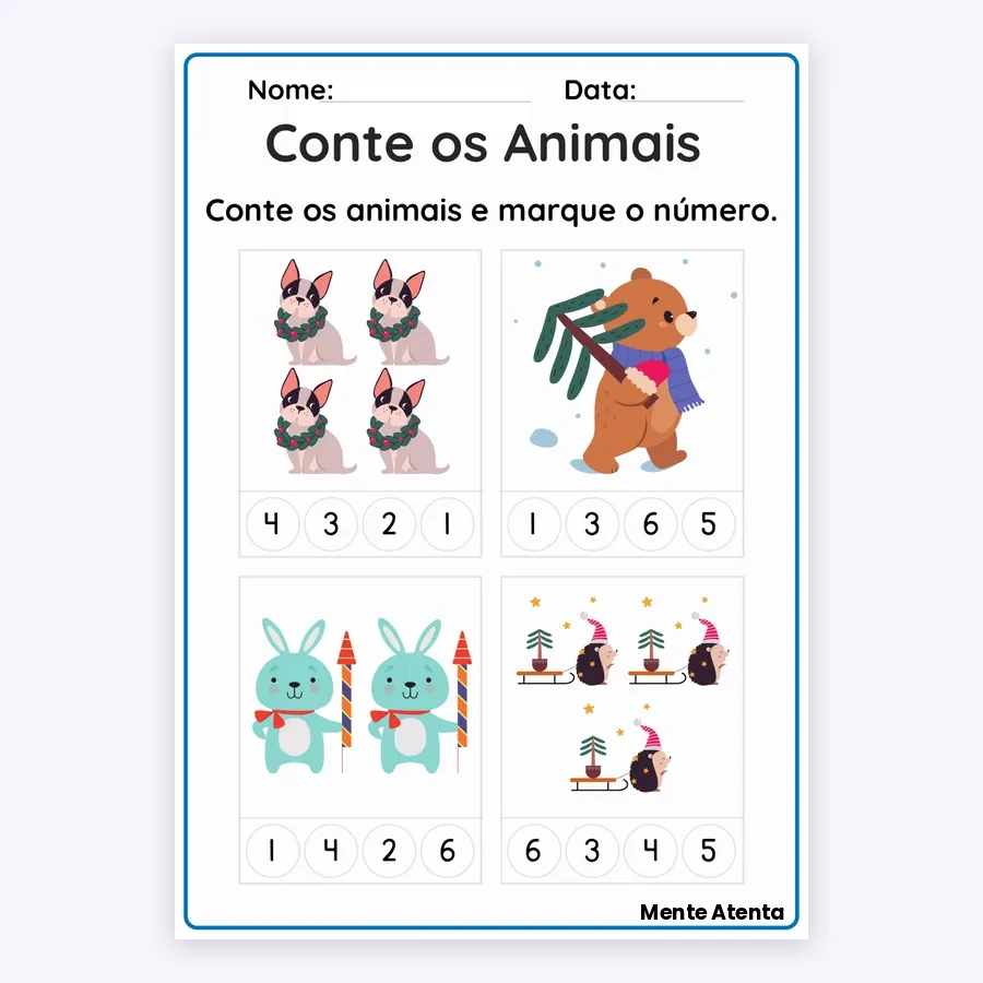 Folha “Conte os animais e marque o número”